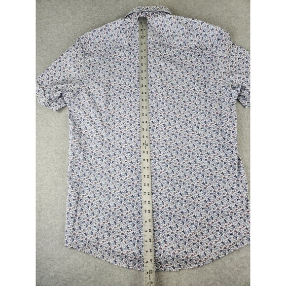 Guide London Shirt Men XL White Red Blue Geometric Floral Preppy Short Sleeve UK - Picture 13 of 14